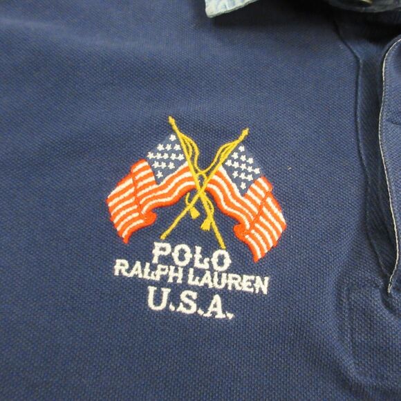 Polo Ralph Lauren Men Flag Rugby Polo Shirt size M Custom Slim Fit Blue Chambray - Picture 2 of 8